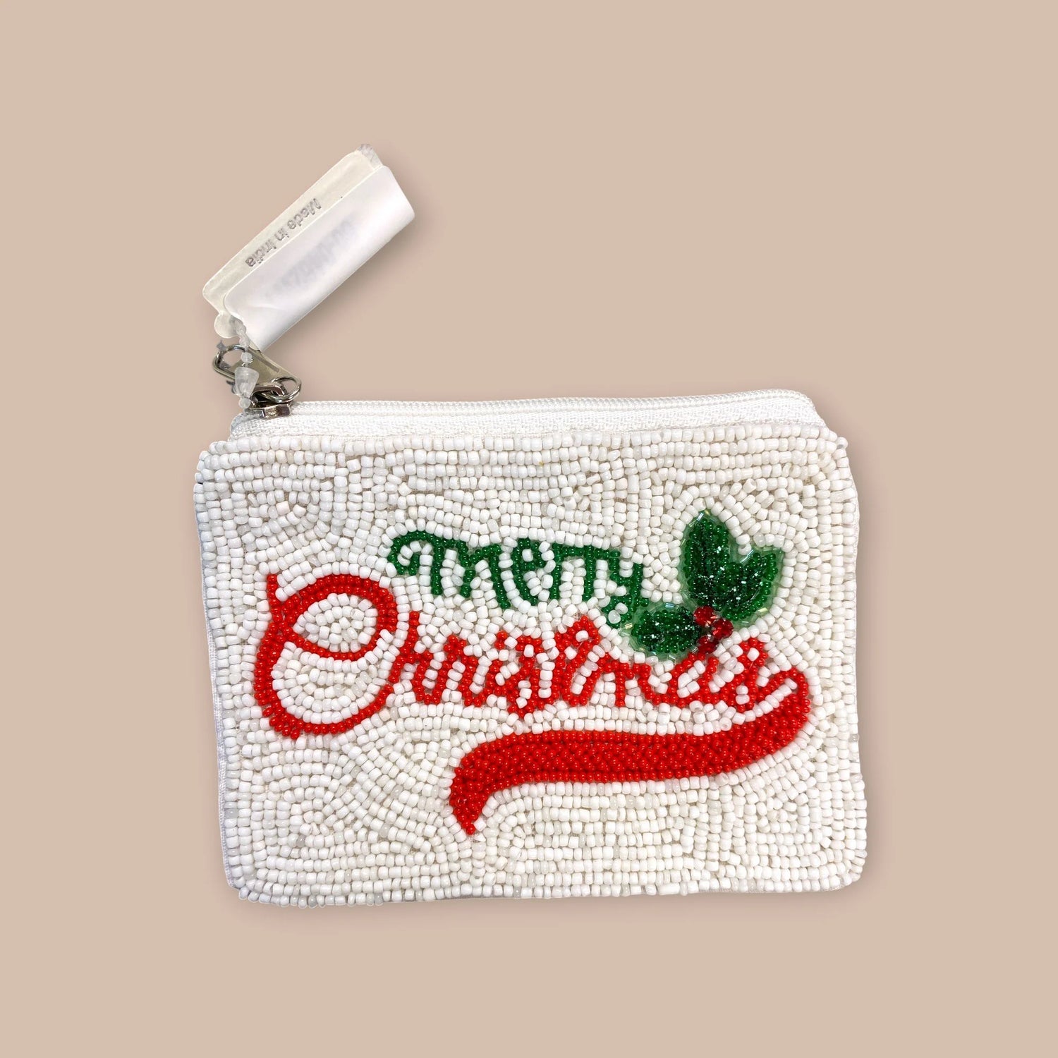 Merry Christmas Beaded Coin Pouch