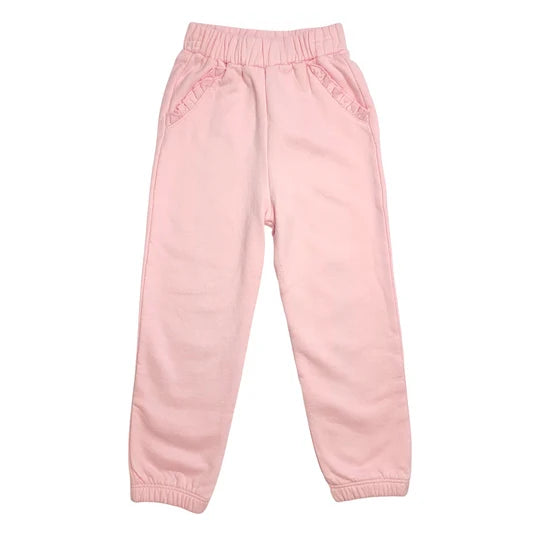 Solid Fleece Sweatpants with Ruffle Pocket, Light Pink