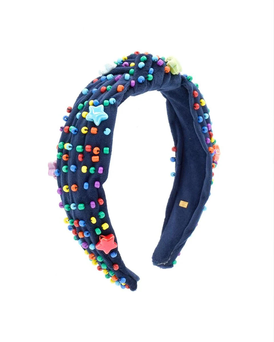 Rainbow Beaded Velvet Knot Headband