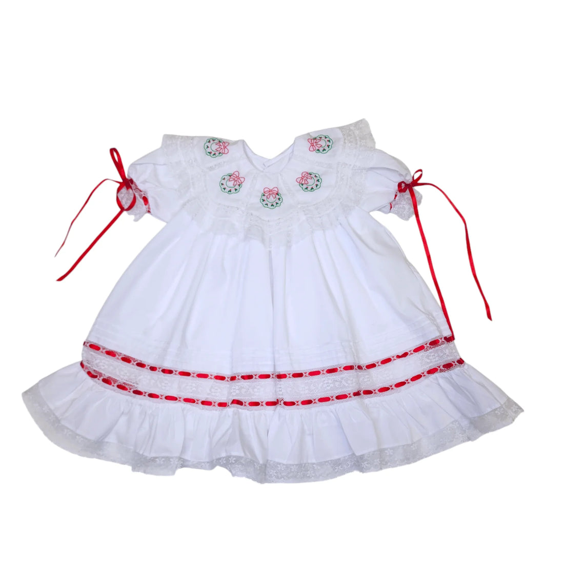 White Lucille Dress, Christmas Embroidery Wreath