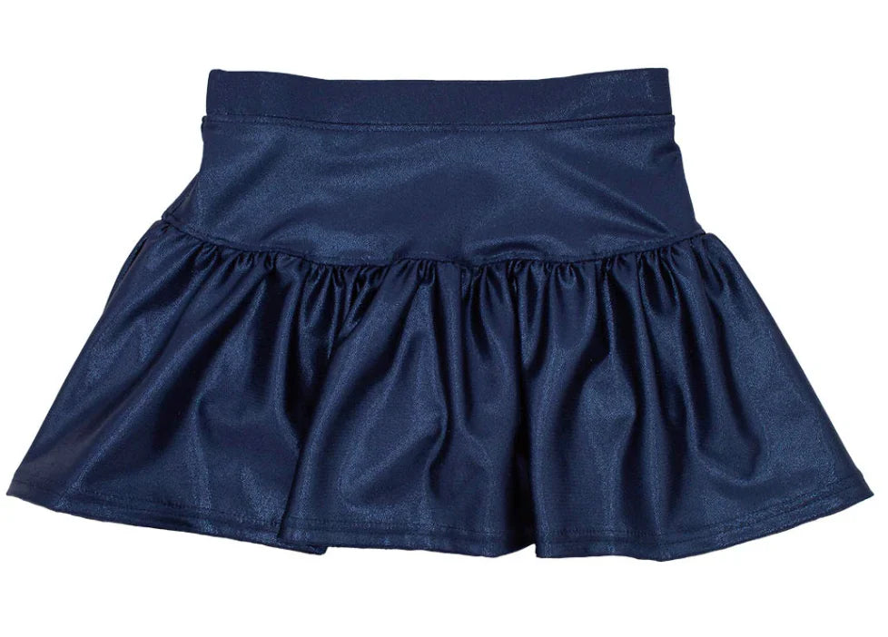 Slick Metallic Gathered Skort in Navy