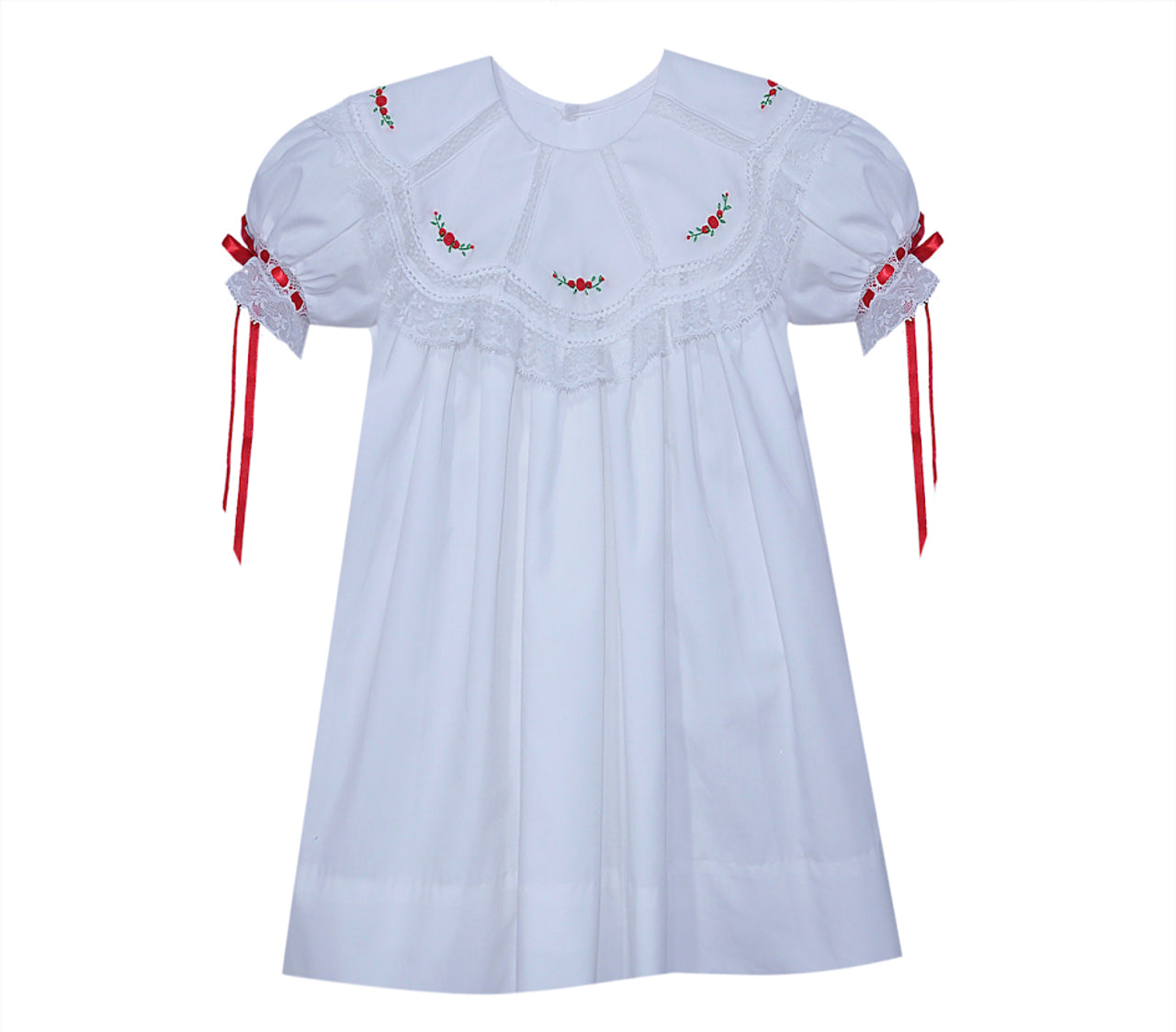 Chandler Red &amp; Pink Christmas Embroidery Rose Buds Dress