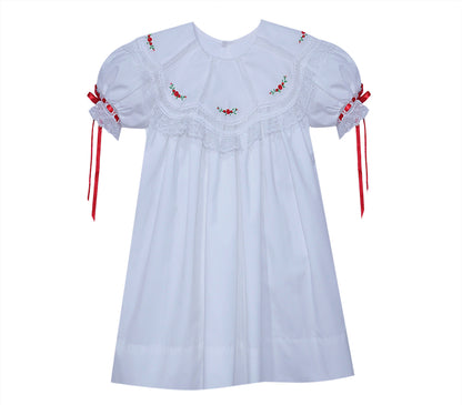 Chandler Red &amp; Pink Christmas Embroidery Rose Buds Dress