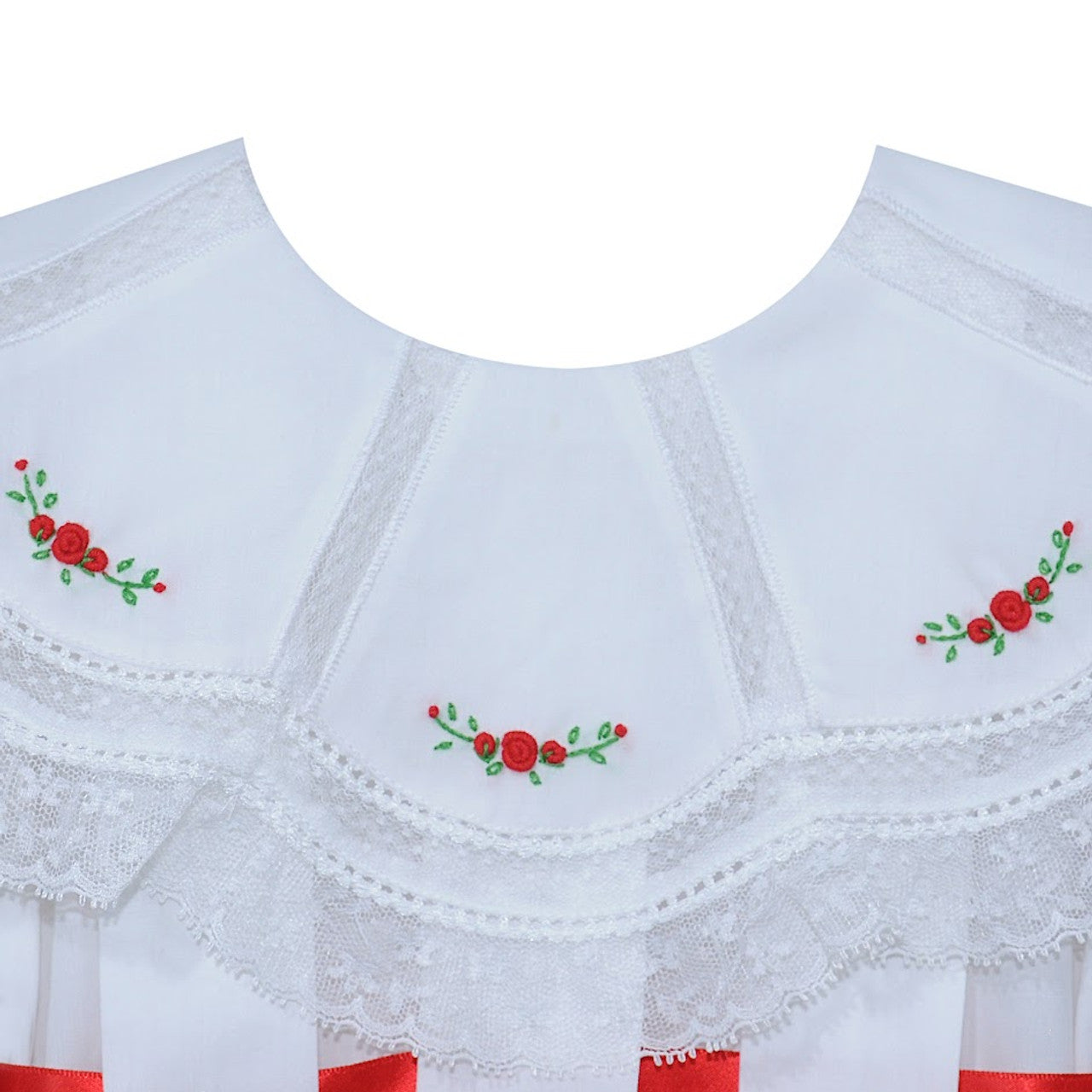Chandler Red &amp; Pink Christmas Embroidery Rose Buds Dress