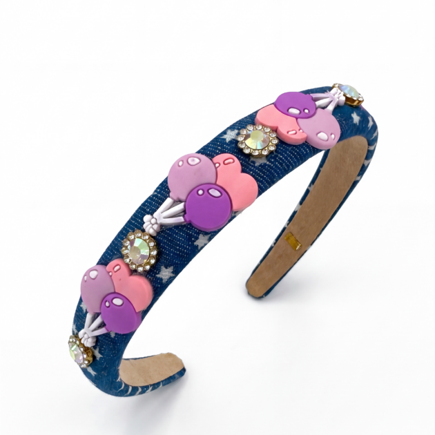 Crystallized Denim Balloon Charm Knot Headband