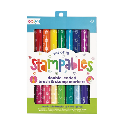 Stampables Double-Ended Stamp &amp; Brush Markers - Set of 18
