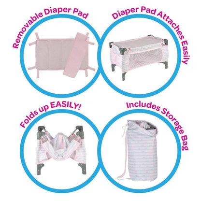 Deluxe Baby Doll Pack-N-Play &amp; Changing Table Set - Pastel Pink Hearts