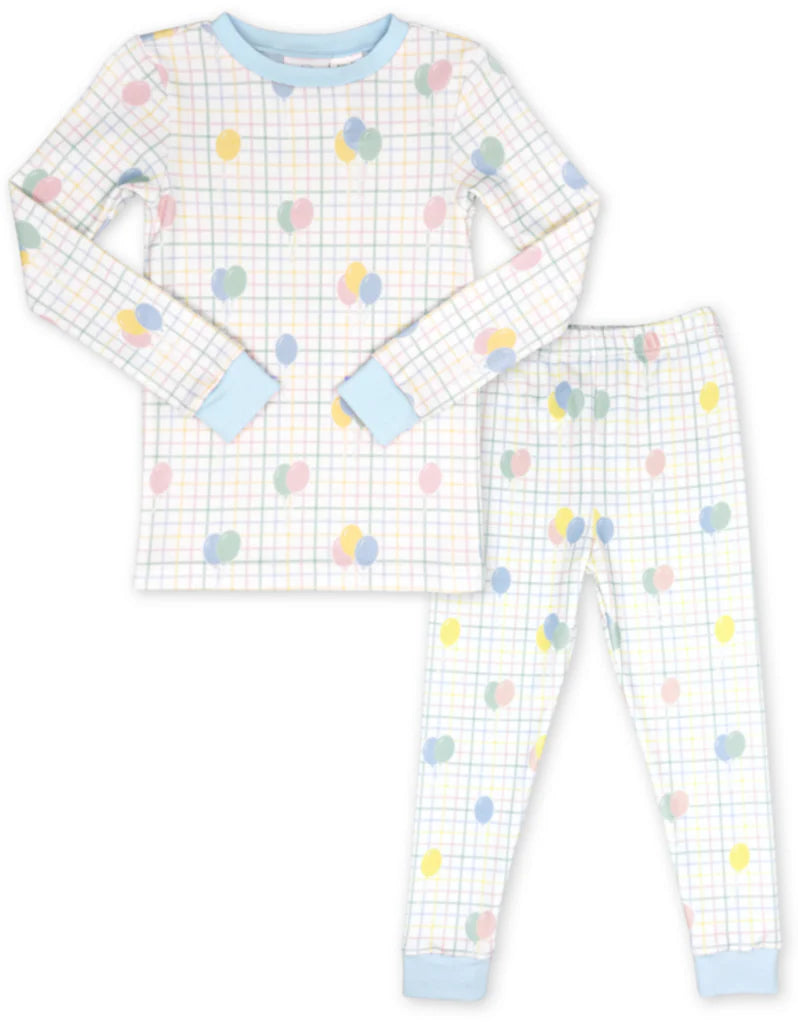 Sweet Pea PJ Set Party Time Balloon Plaid Blue
