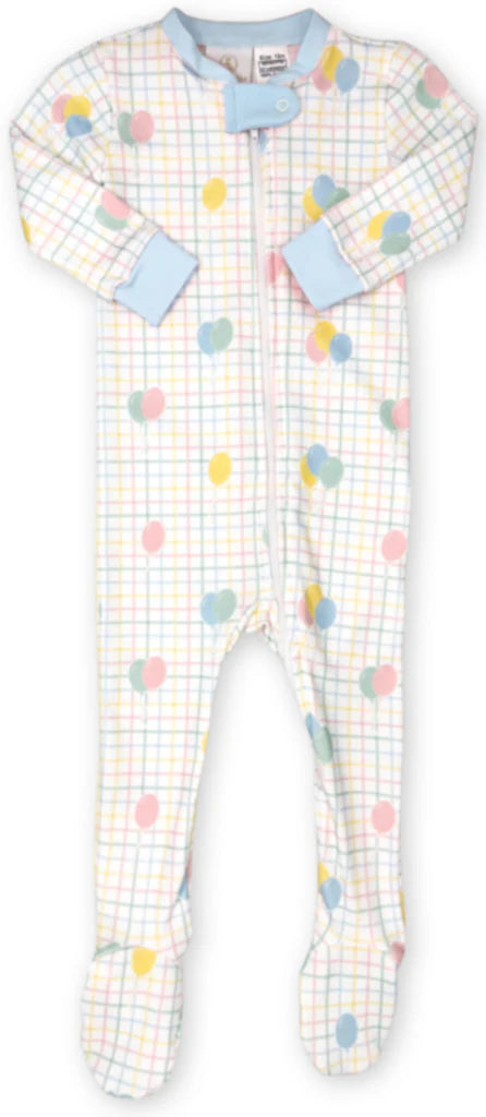 Sweet Pea Footie Party Time Balloon Plaid Blue