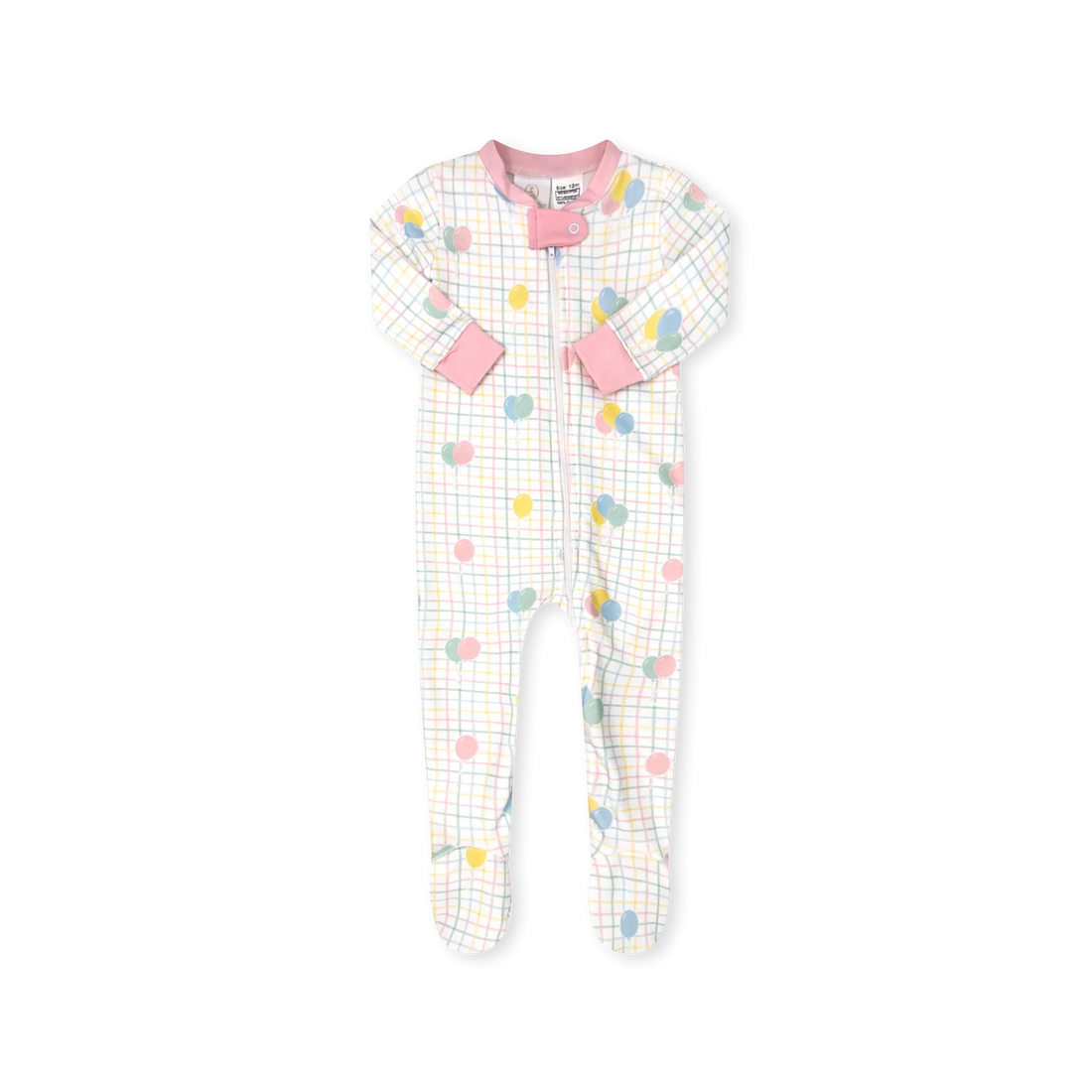Sweet Pea Footie Party Time Balloon Plaid Pink