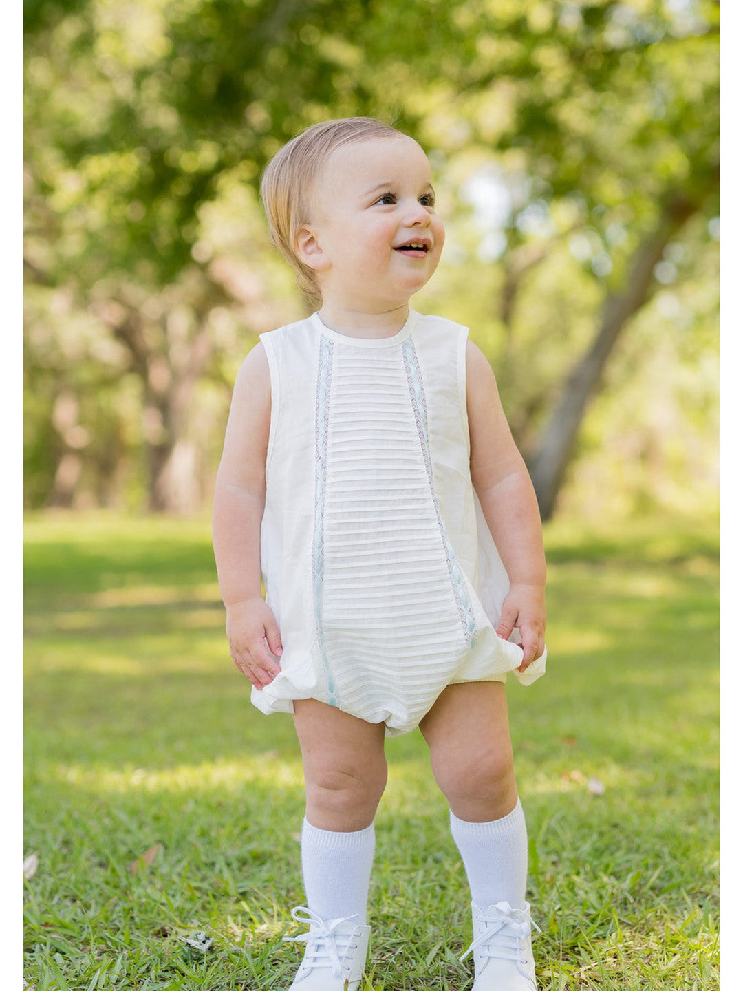Cameron Boy Bubble White with Blue Ribbon