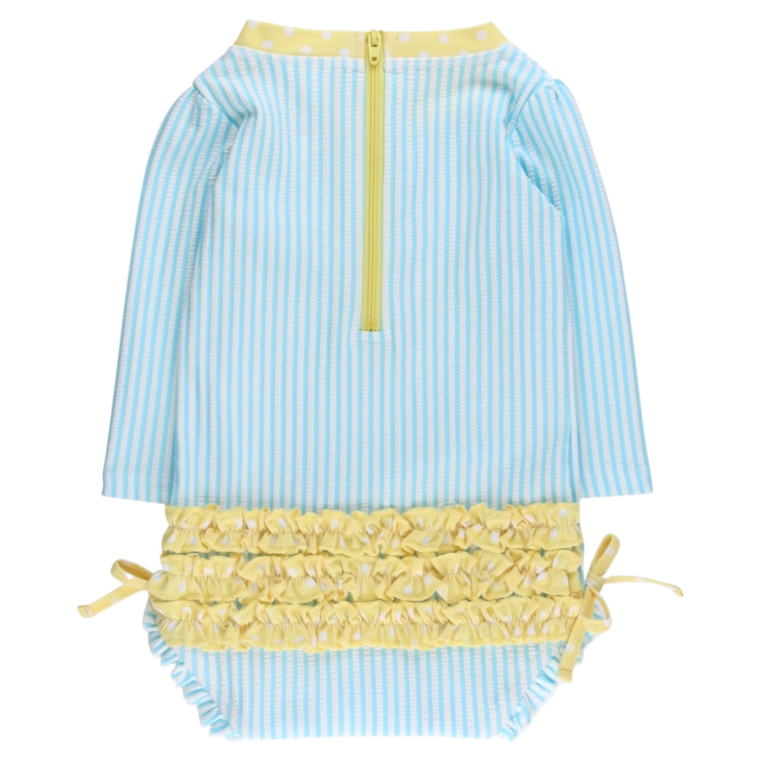 Seersucker Long Sleeve One Piece Rash Guard Swimsuit