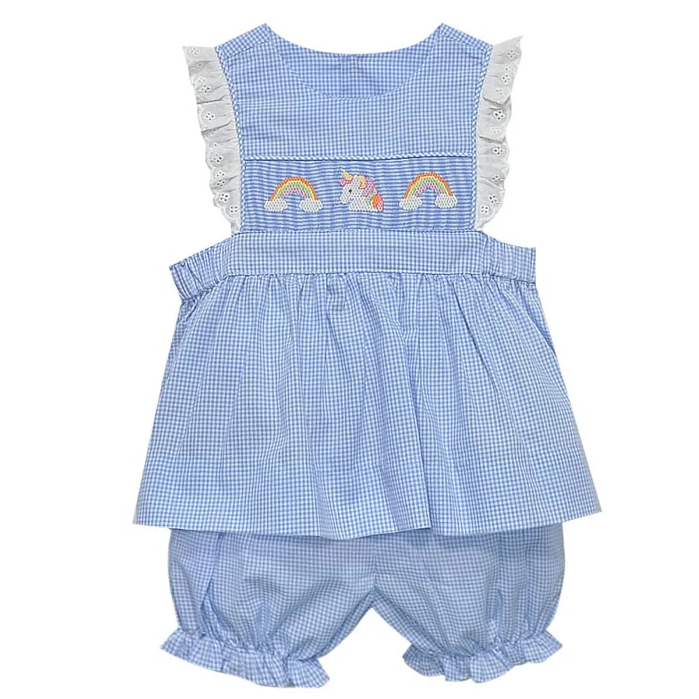 Royal Blue Maribelle Bloomer Set- Rainbow Wishes and Unicorn Kisses