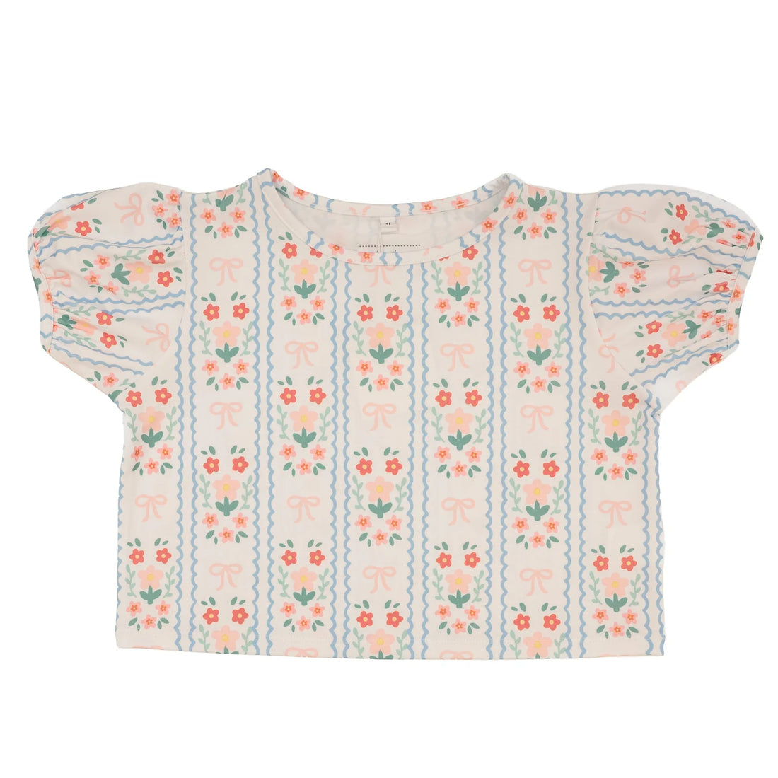 Floral Bow Puff Sleeve Top
