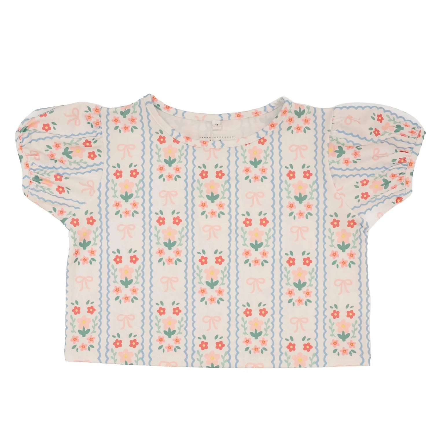 Floral Bow Puff Sleeve Top