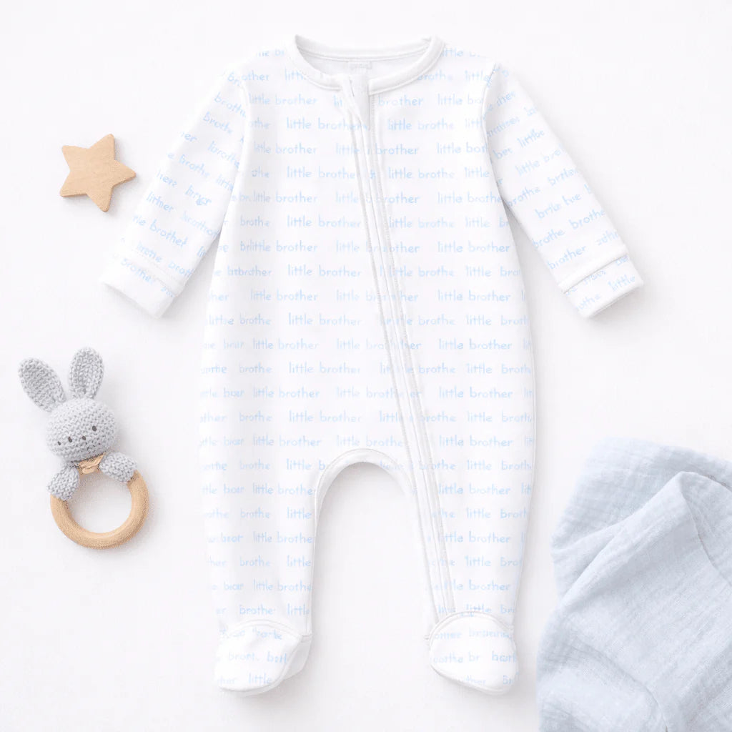 Little Brother Print Zip Footie