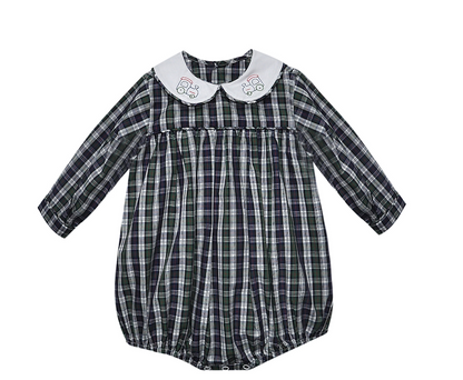 Navy Plaid Sawyer Train Embroidery Bubble