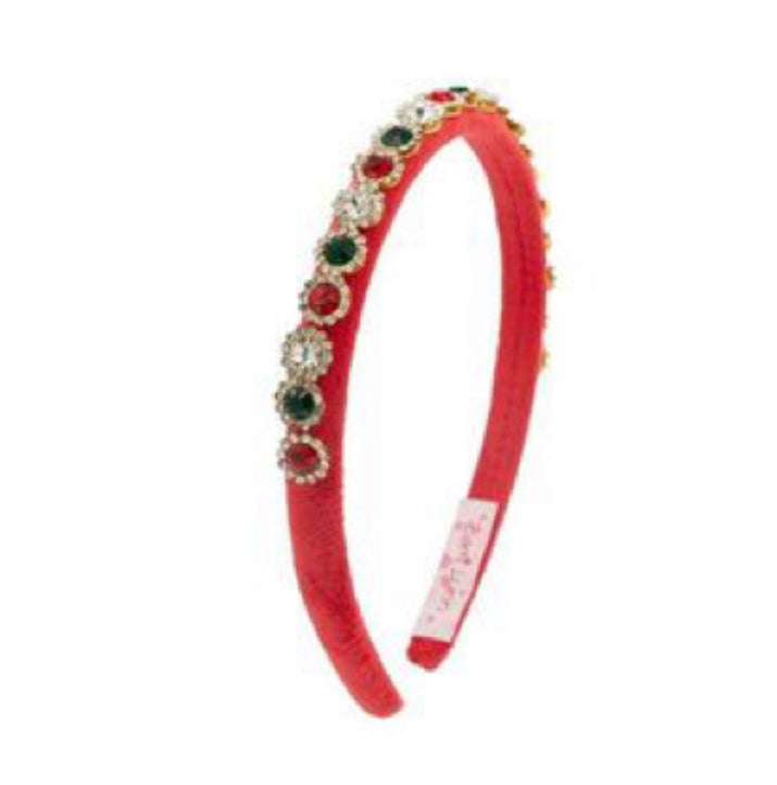 Thin Velvet Round Jewel Headband-Red