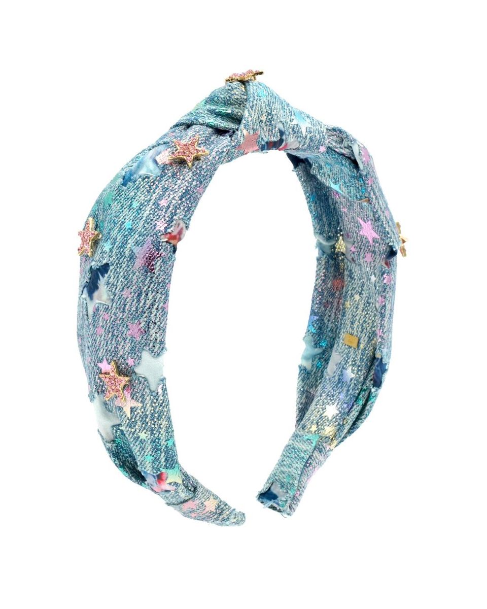 3D Crystal Stars On Denim Knot Headband