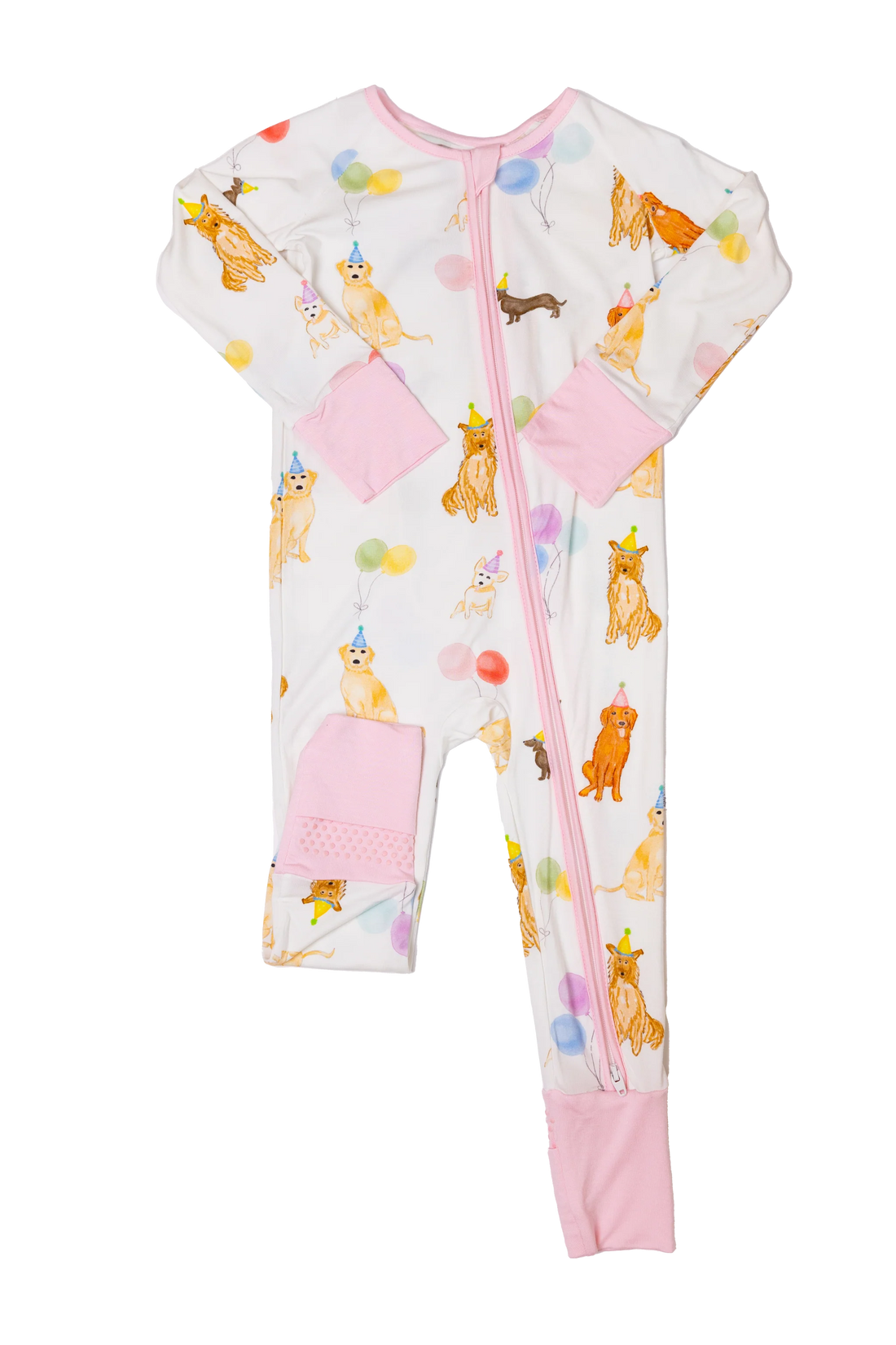 Dog Party Pink Sleep Romper Zip
