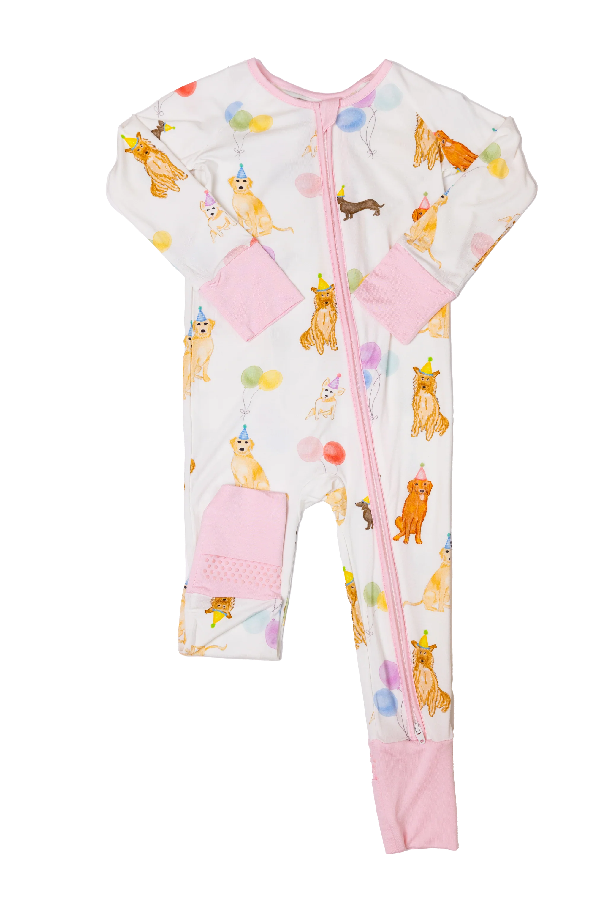 Dog Party Pink Sleep Romper Zip