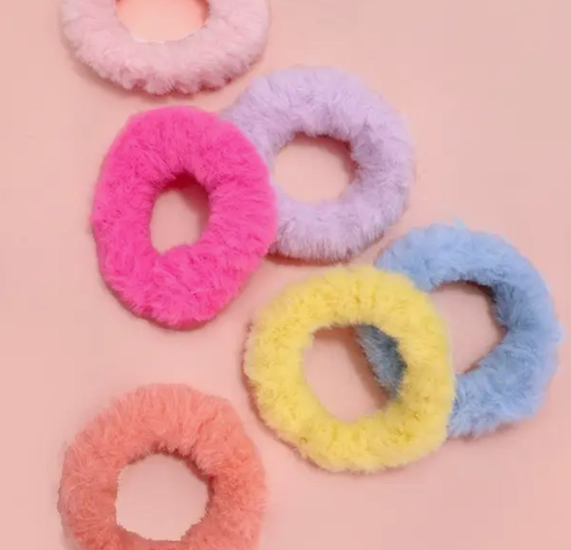 Soft Fuzzy Hair Scrunchies- Set of 6