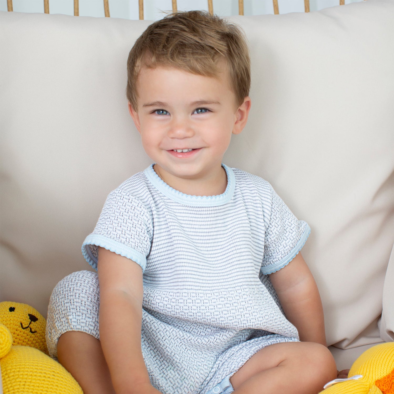 Knit Bubble with Pima Binding Mint &amp; Blue Trim