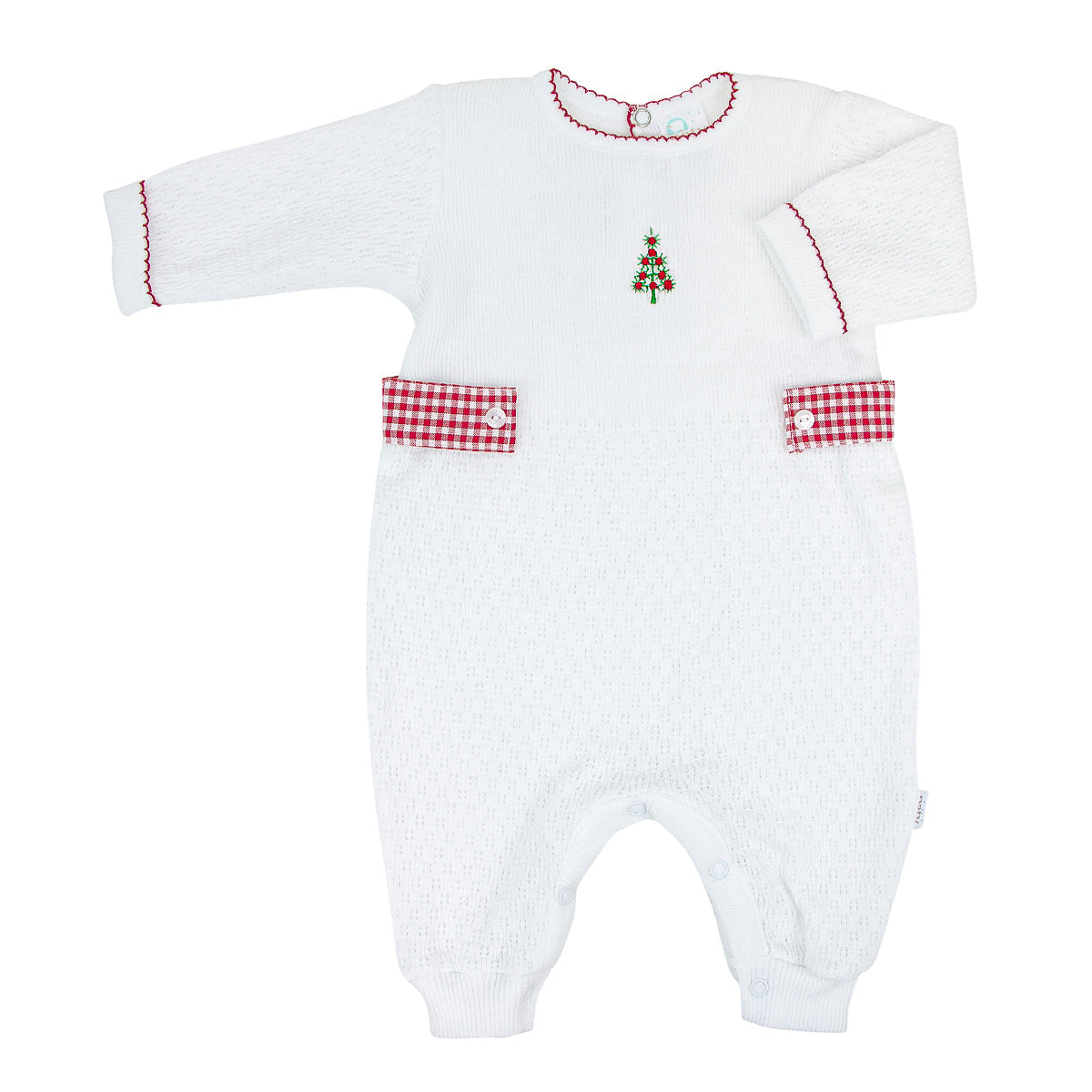 Knit Romper with Christmas Tree Embroidery