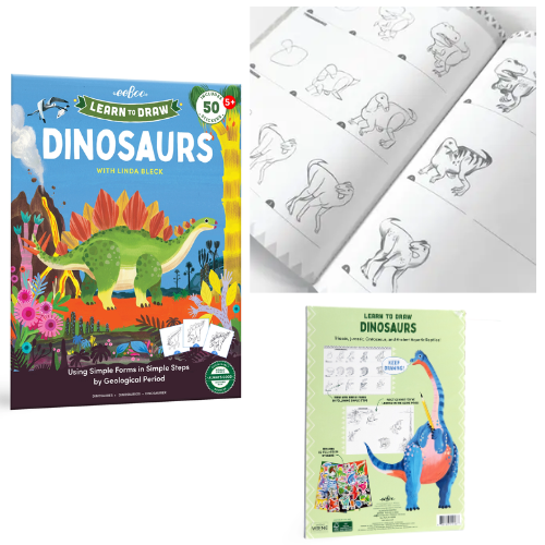A thoughtfully designed introduction to drawing dinosaurs in sequential steps. Sections are organized by geological period, each ending with a two-page landscape spread for you to populate with the creatures and prehistoric plants you have learned to draw!