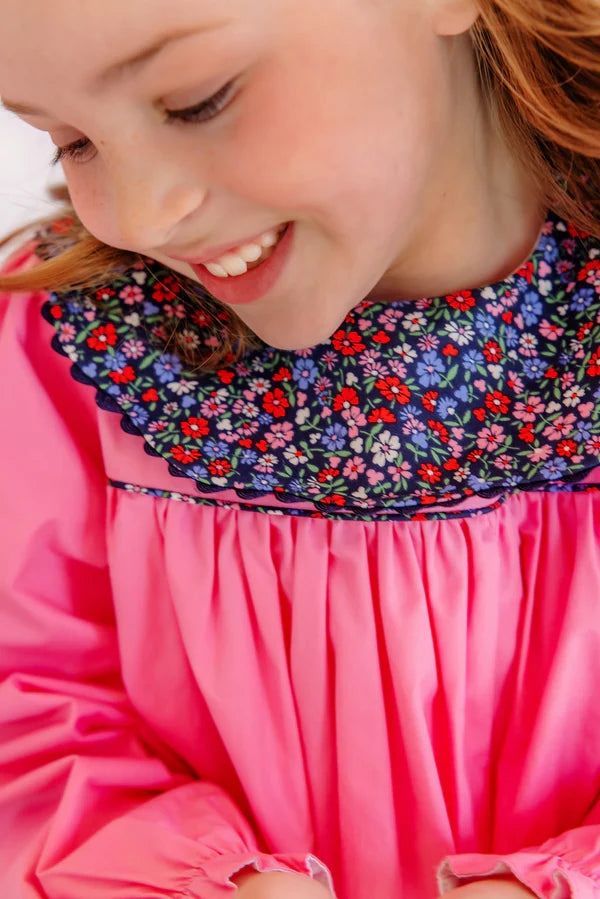 Long Sleeve Mary Dal Dress - Fairfax Floral with Hamptons Hot Pink