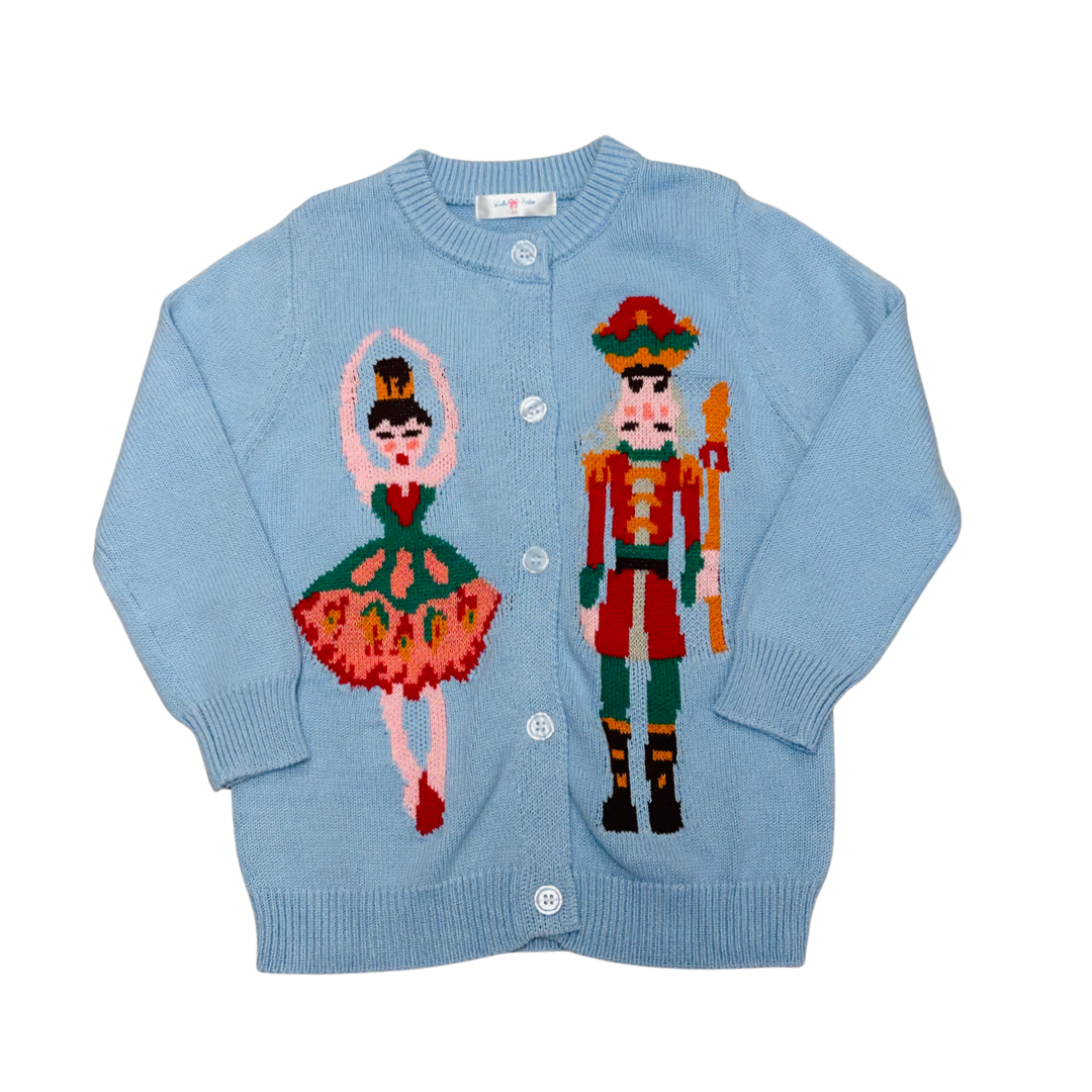 Cozy meets festive in the sweetest way, our Nutcracker Knit Cardigan is a holiday layer you’ll both love. In a soft blue knit with charming nutcracker embroidery, this cardigan is made to bring cheer from Christmas photos to cookie swaps.