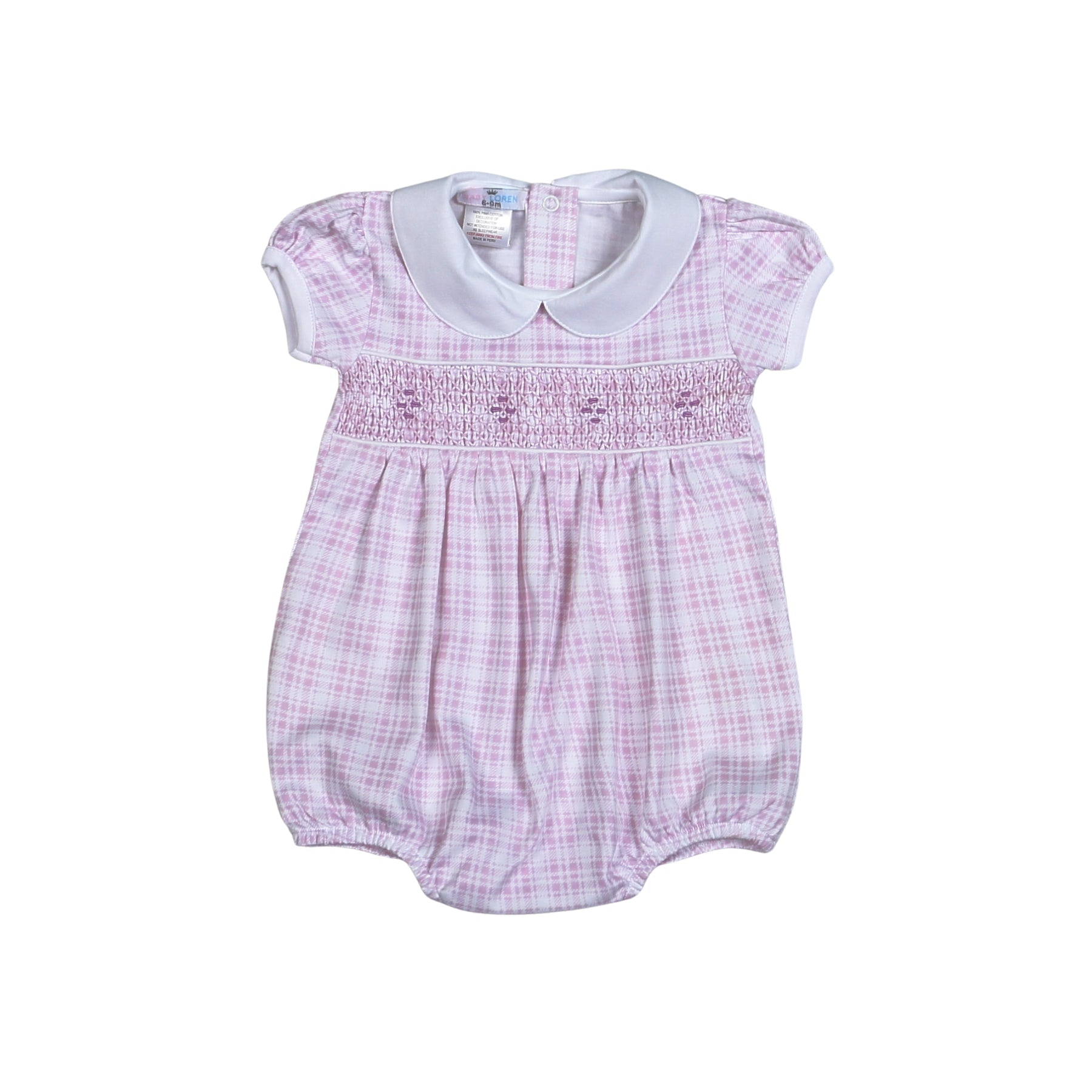 This Pima Hand Smocked Bubble showcases beautiful paisley purple plaids, expertly hand smocked for a luxurious and stylish design. Made with high-quality Pima cotton, it offers softness and durability. Perfect for a special occasion or everyday wear, this bubble is a must-have for any little fashionista.