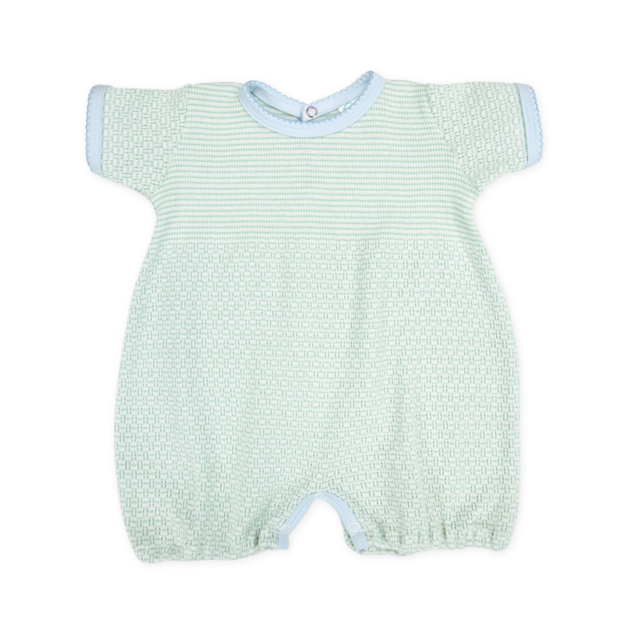 Knit Bubble with Pima Binding Mint &amp; Blue Trim