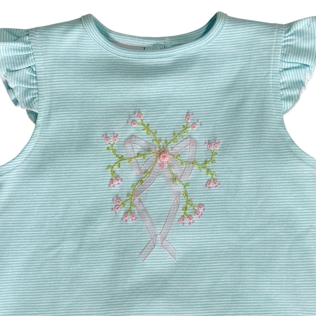 Lace Bow Embroidery Pink &amp; Blue Stripe Short Set