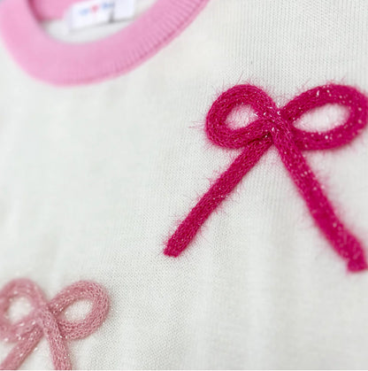 Pink Bows Cream Knit Sweater