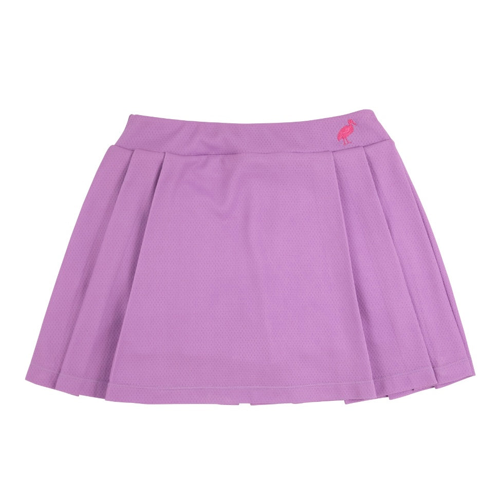 We are so excited for our newest Prepletic™ style, the Sammy Sport Skort in Valley High Violet with Romany Rose stork. From the pleated details to the built in shorts, your little girl is sure to be stylish on and off the court! 