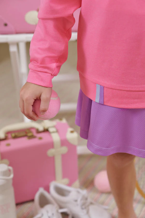 We are so excited for our newest Prepletic™ style, the Sammy Sport Skort in Valley High Violet with Romany Rose stork. From the pleated details to the built in shorts, your little girl is sure to be stylish on and off the court! 