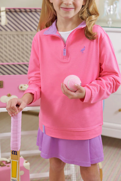 We are so excited for our newest Prepletic™ style, the Sammy Sport Skort in Valley High Violet with Romany Rose stork. From the pleated details to the built in shorts, your little girl is sure to be stylish on and off the court! 