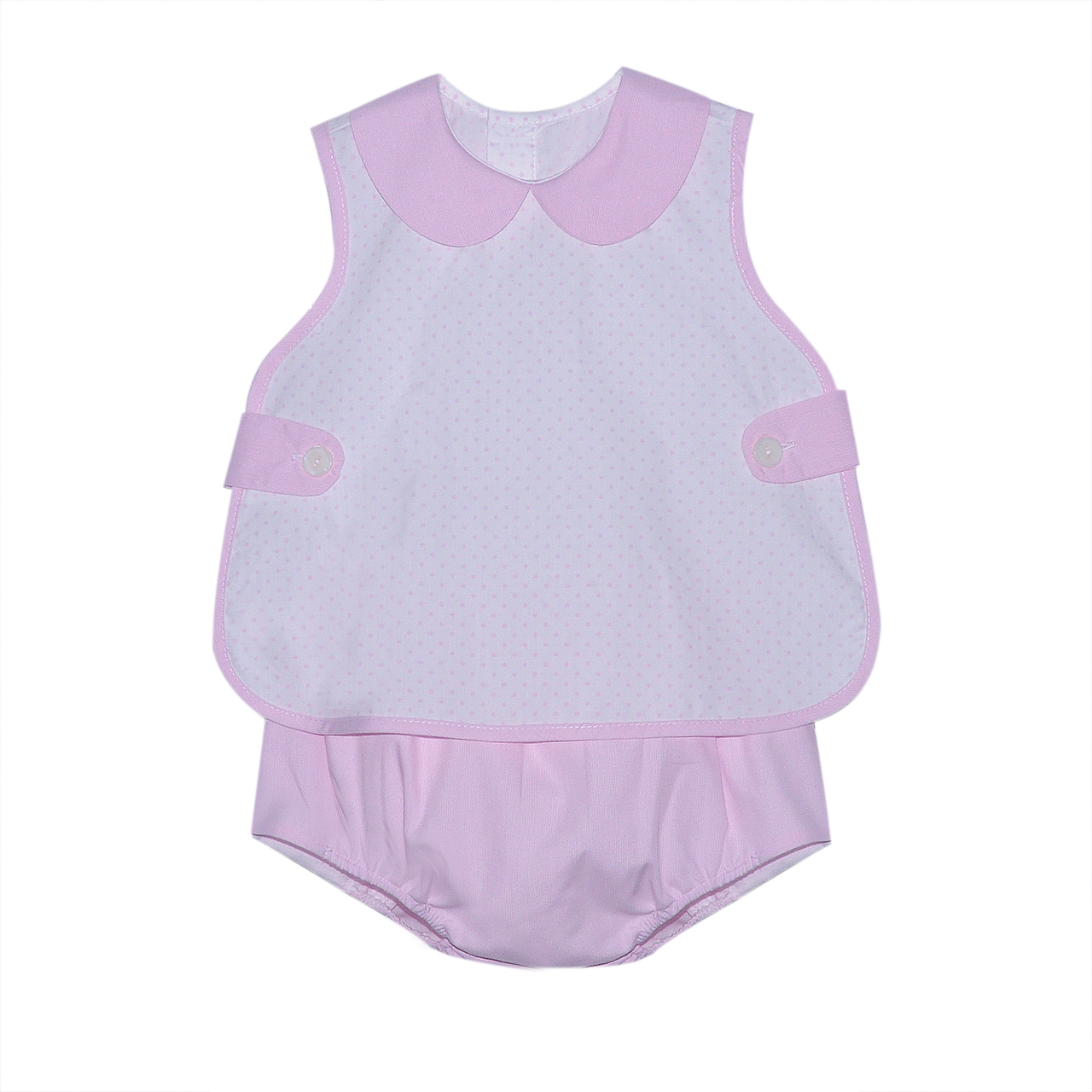 Skip into sunshine with the pink Sarah Elizabeth Bloomer Set! The friendly peter pan collar add a sprinkle of charm, with the matching pink bloomers. It&