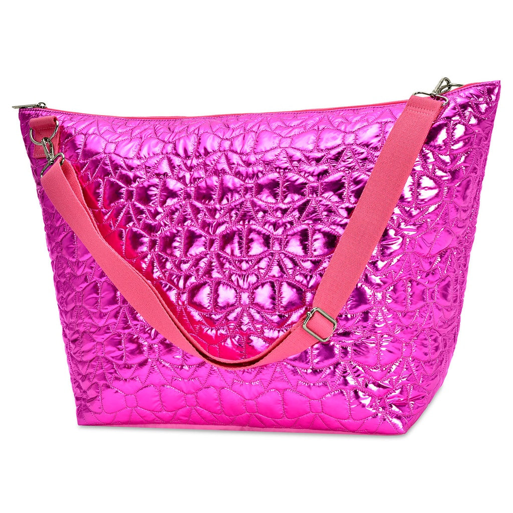 Make a statement with the Shining Bows Puffy Weekender Bag! Perfect for young to teenage girls, this hot pink bag is not only stylish but also great for traveling, dance, or other activities. Stay ahead of the game with this fun and functional bag.