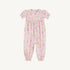 The Short Sleeve Britt Romper in Golden Birthday with Pier Party Pink is too cute for all of your little girl&