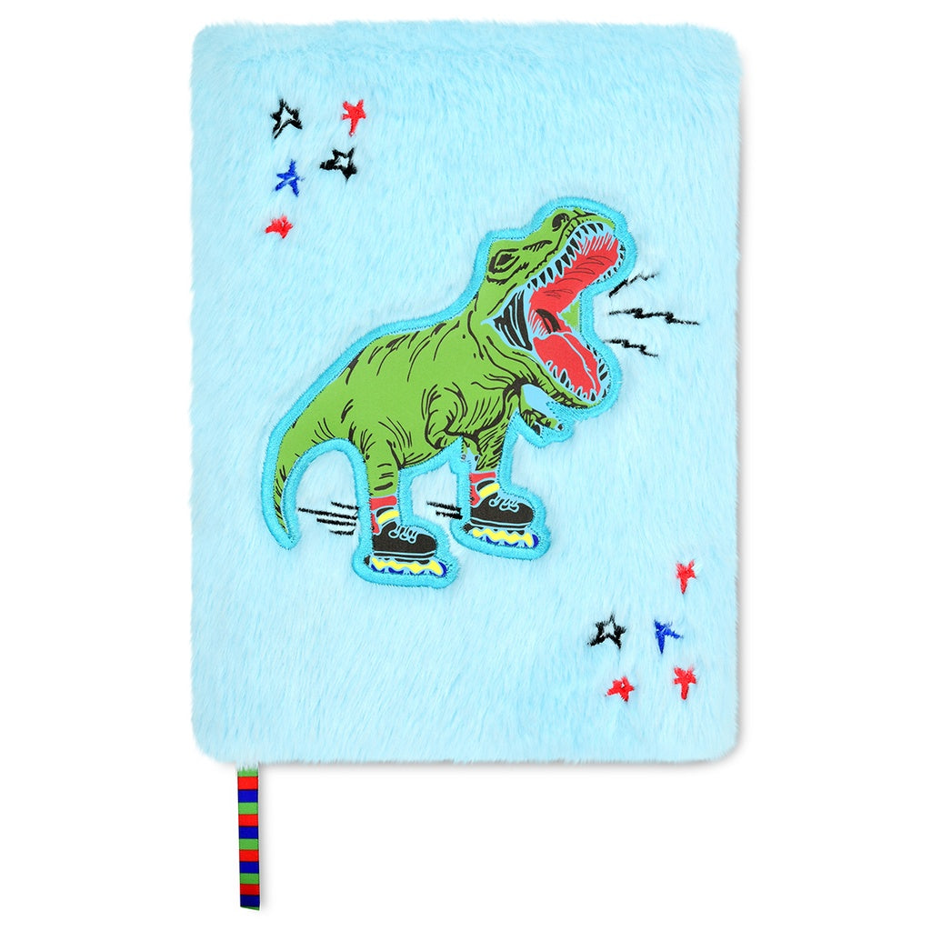 Introducing the Skating Dinosaur Furry Journal by Iscream. Perfect for young teens who love all things dinosaur, this luxurious journal boasts a furry cover with intricate embroidery. With 160 colorful lined pages, this bookbound journal is the perfect place for them to record their thoughts and dreams. Measures 6 1/4" W x 8 1/2" H. Unleash their creativity with this exclusive journal.