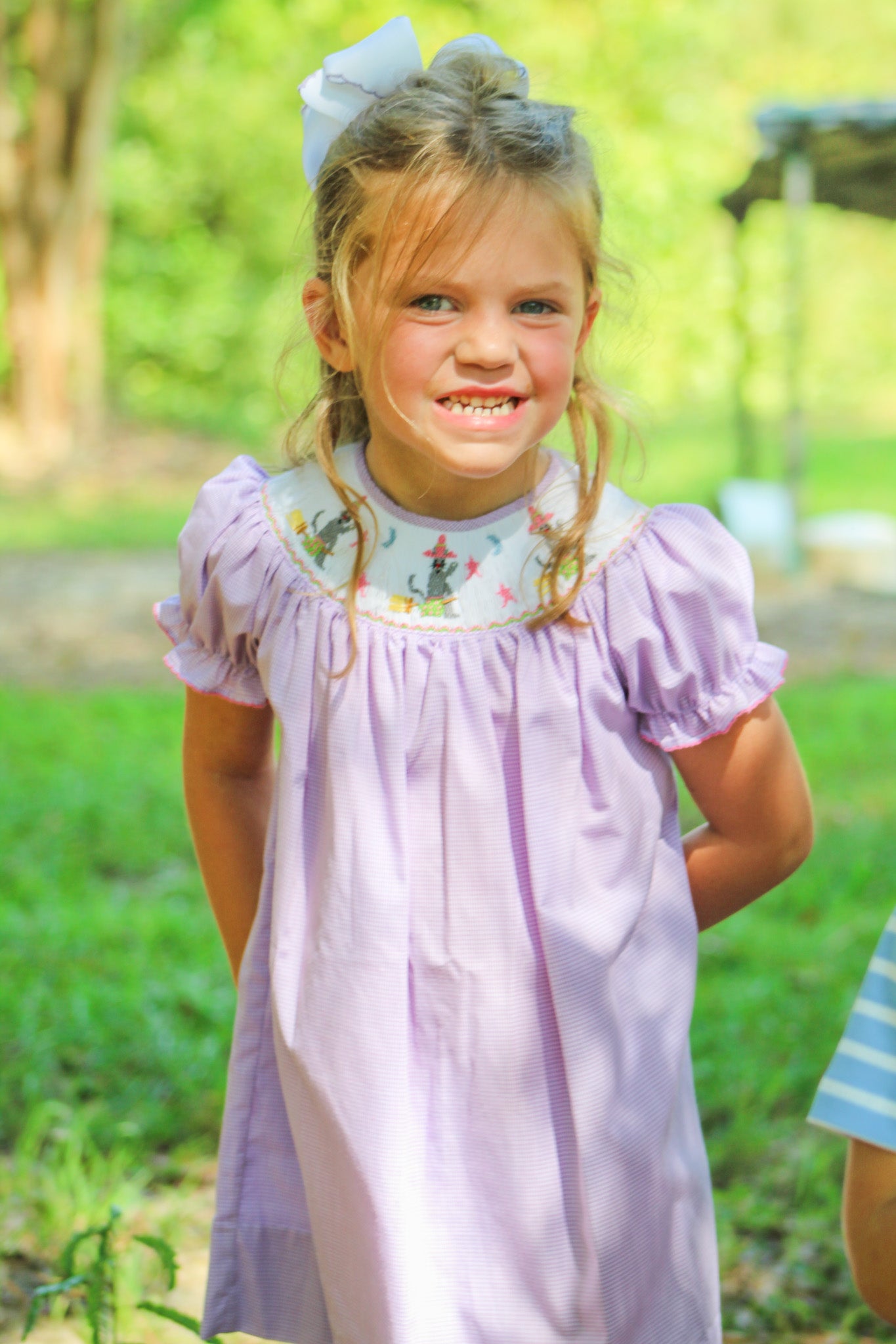 Smocked Halloween Cat Lavender Dress