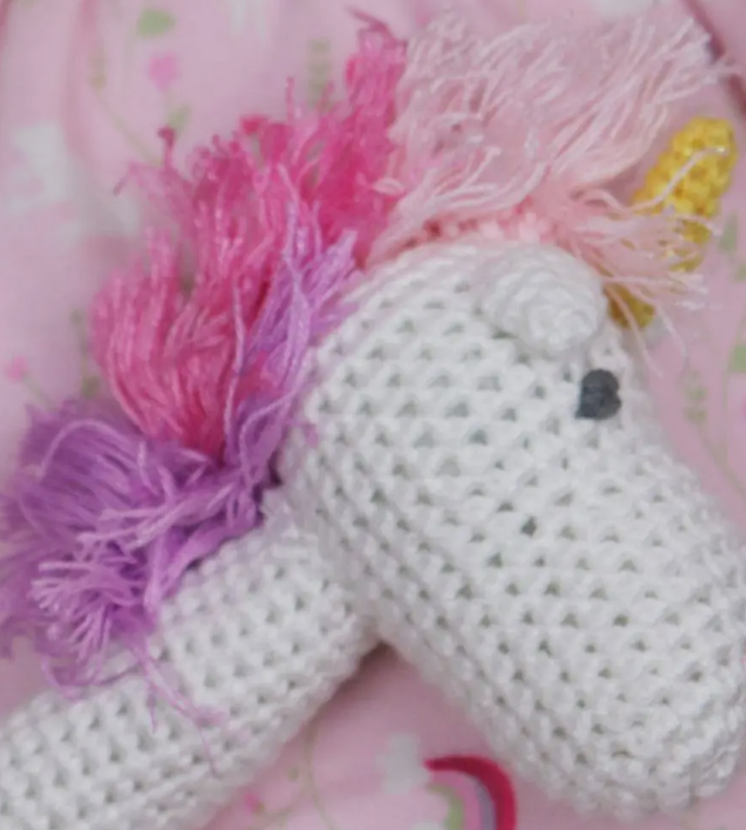 Unicorn Hand Crochet Stick Rattle 6"