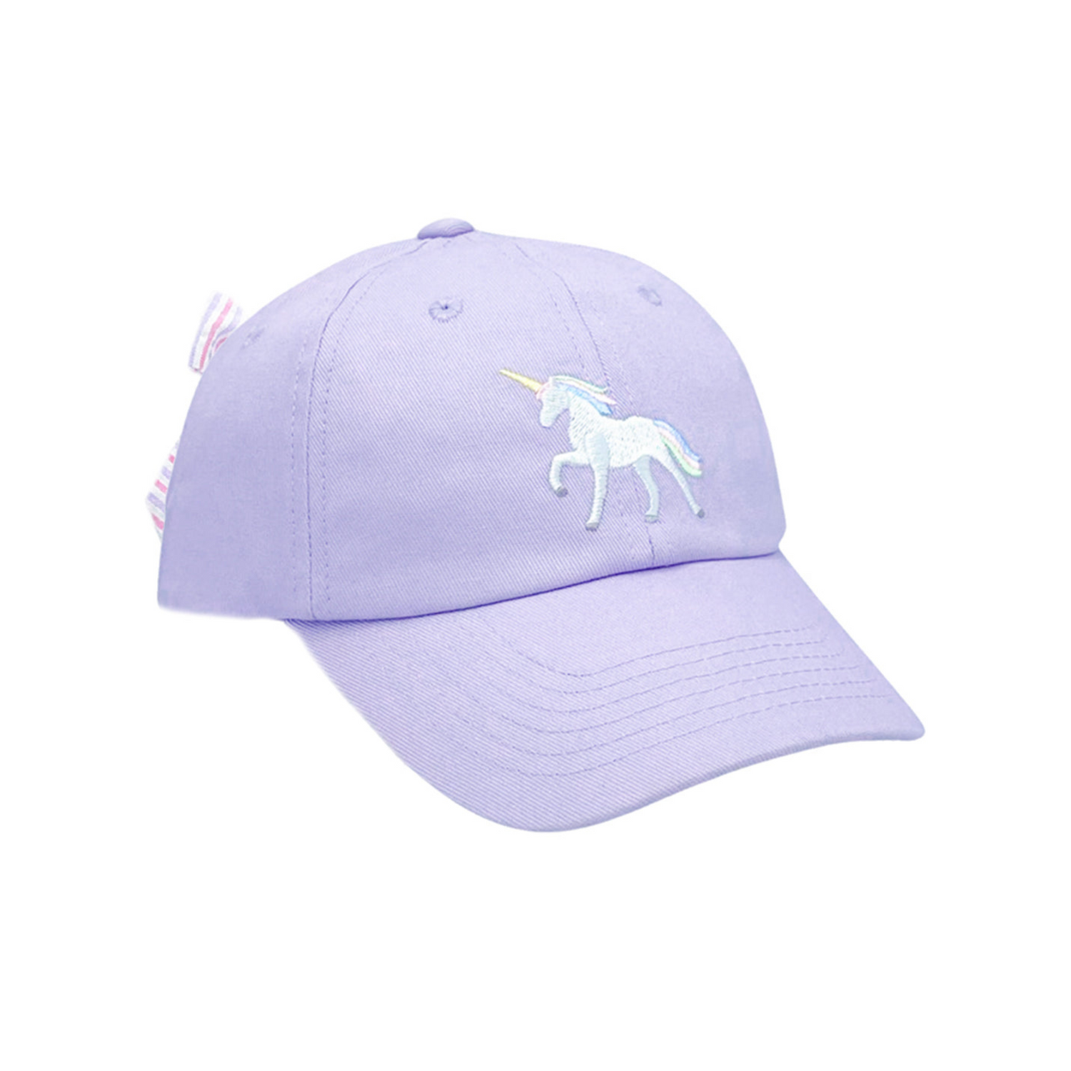 A mystical, feminine twist on timelessly traditional sportswear, this cap is sure to inspire your little girl’s imagination to soar. Add fashionable, fairytale style to her play dates, pool days, and every magical moment in between.

* Soft-structured 6-panel baseball hat
* Purple/pink/white seersucker bow on back
* Youth-sized cap fits most children from ages 2-7 years old