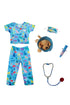 The vet is in! The adorable Veterinarian Set includes Scrubs: Shirt and Pants, Mask, Plush Puppy with removable Cone, Syringe with working plunger, Stethoscope, and a Name Card. Fully accessorized to play animal doctor your child will love taking care of plush animals! Taking care of your stuffed animals is the perfect way to nurture and develop compassion in young children, and it’s a fun and engaging way when suited up with these colourful animal print scrubs and realistic-looking accessories. 