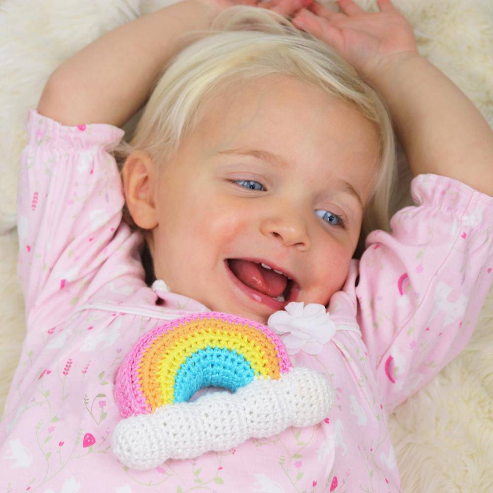 Rainbow Bamboo Crochet Rattle 6"